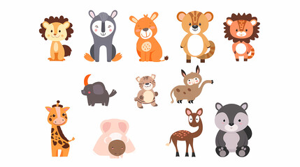 A set of cute cartoon animals. Vector flat images of animals for postcards, invitations, textiles, thermal printing