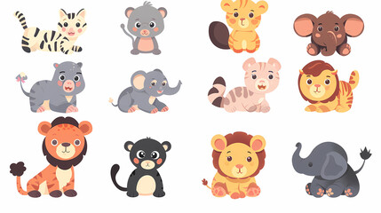 A set of cute cartoon animals. Vector flat images of animals for postcards, invitations, textiles, thermal printing