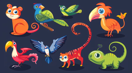 Obraz premium A set of cute cartoon animals. Vector flat images of animals for postcards, invitations, textiles, thermal printing