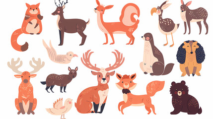 Obraz premium A set of cute cartoon animals. Vector flat images of animals for postcards, invitations, textiles, thermal printing