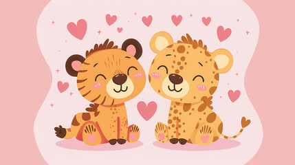 Funny Animal in Love Feel Passion at Valentine Day ,A set of cute cartoon animals. Vector flat images of animals for postcards, invitations, textiles, thermal printing