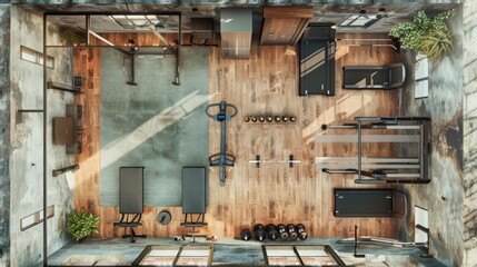 Building a home gym flat design top view workout theme water color Triadic color scheme