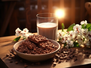 Superb Bottle of milk with breakfast cereal