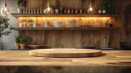 Fototapeta na wymiar Kitchen podium background food product stand table pedestal display wooden platform