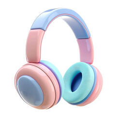 3d stylish pink and blue headphone on transparent background