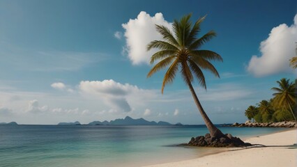 palm tree in white sand beach when summer
