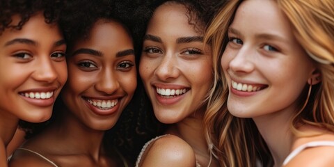 Happy diverse women, posing, looking at camera.