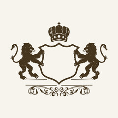 Coat of arms Emblem with crown and lions template