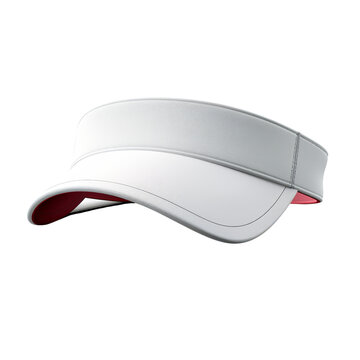 White sun visor hat with red trim.