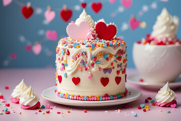 Love Mini Cake with Whipped Cream and Hearts