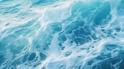 Obraz premium Blue ocean with white waves crashing on the shore. Image of a serene blue ocean with frothy white waves.