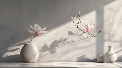 A minimalist setup with a magnolia flower as the focal point.
