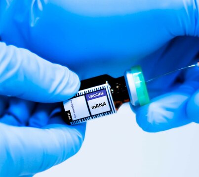 mRNA vaccine bottles and syringes for preventing coronavirus or covid-19.