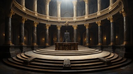 Obraz premium podium background with an antique finish, in a historical museum with artifacts and old photographs, mood of history and nostalgia