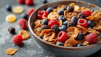 A bowl of cereal with milk and fresh fruit on the side..stock image