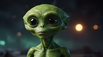 Obraz premium Science fiction little green alien with child like features.generative.ai 