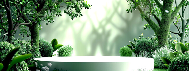 Obraz premium Digital Forest Background for Product Exhibition Forest Cosmetics Scene Sale with Summer Podium Stand Beautiful Trees and Nature Theme Ideal for Shop Advertising Travel Mockup and Green Banner Templat
