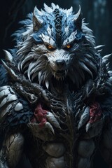 Mythical Werewolf Warrior in Dark Forest
