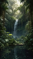Lush Tropical Waterfall in Rainforest Paradise