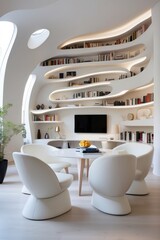 Modern Minimalist Living Room with Unique Bookshelves