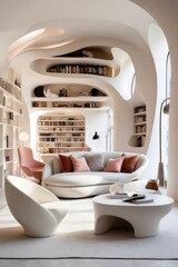 Modern Organic Living Room with Sculptural Bookshelves