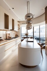  Luxury Modern Kitchen with Curved Island and Panoramic City View