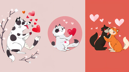 Funny Animal in Love Feel Passion at Valentine Day ,A set of cute cartoon animals. Vector flat images of animals for postcards, invitations, textiles, thermal printing