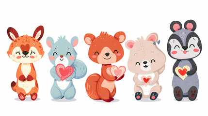 Funny Animal in Love Feel Passion at Valentine Day ,A set of cute cartoon animals. Vector flat images of animals for postcards, invitations, textiles, thermal printing