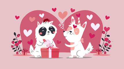 Funny Animal in Love Feel Passion at Valentine Day ,A set of cute cartoon animals. Vector flat images of animals for postcards, invitations, textiles, thermal printing