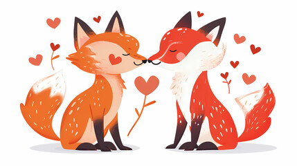 Obraz premium Funny Animal in Love Feel Passion at Valentine Day ,A set of cute cartoon animals. Vector flat images of animals for postcards, invitations, textiles, thermal printing