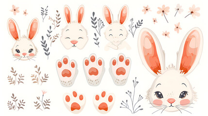 Cartoon bunny elements Cute bunny footprint, generative Ai