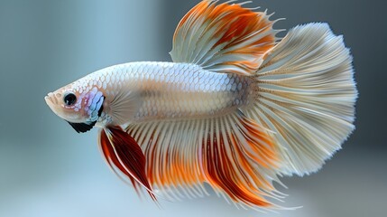 Mesmerizing Male Siamese Fighting Fish with Kaleidoscopic Fins Floating in Plain White Studio