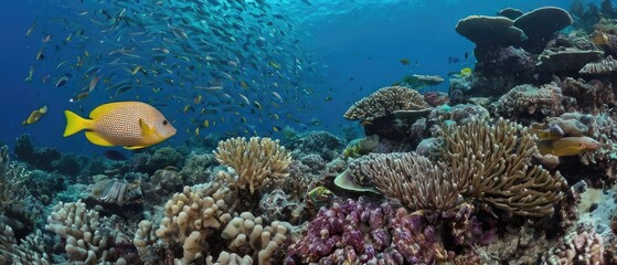 Fototapeta premium Animals of the underwater sea world. Ecosystem. Colorful tropical fish. Tropical sea underwater fishes