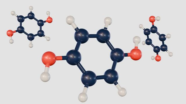 3d animation of Hydroquinone or HQ is also known as a melanin synthesis inhibitor and has antioxidant properties