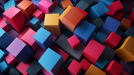 colorful 3d neon glowing cubes in dark space digital Futuristic background.