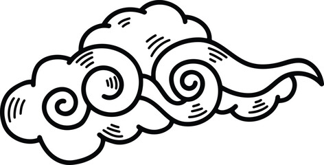 Chinese or Japanese cloud illustration Hand drawn in line style