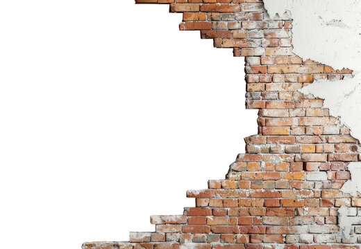 Fototapeta Broken brown brick wall isolated on transparent background