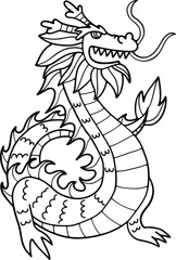 Chinese or Japanese style dragon illustration Hand drawn in line style