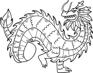Chinese or Japanese style dragon illustration Hand drawn in line style