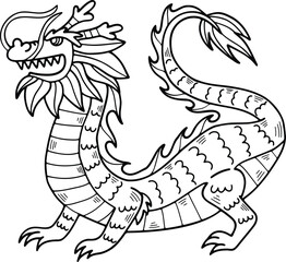 Chinese or Japanese style dragon illustration Hand drawn in line style