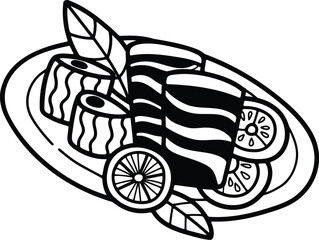 Appetizing salmon in food Hand drawn in line style