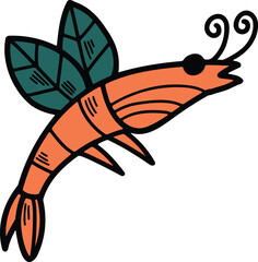 Delicious boiled shrimp Hand drawn in line style