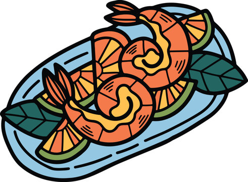 orange shrimp dish with lemon and leaves clip art preview