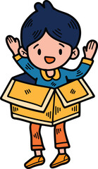 child with gift box Hand drawn illustrations in line art style