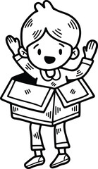 child with gift box Hand drawn illustrations in line art style