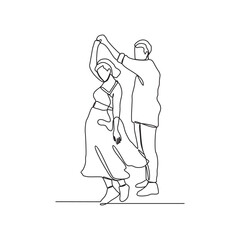 One continuous line of a couple was dancing at a party one night vector illustration. Dancing during party design in simple linear continuous style vector concept. It's time for dancing in the party.