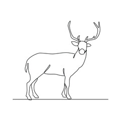 One continuous line drawing of a deer was looking for food in a wide meadow vector design illustration. Deer wildlife activity illustration in simple linear style vector design concept animal themes.