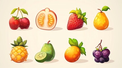 Colorful cartoon fruits. Vector illustration of a set of fruits.