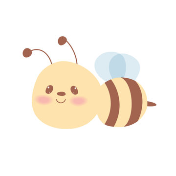 recommend clip art: Cute kawaii bee,honeybee in hand draw flat style isolated on white background. Children vector illustration.Cartoon funny baby animal character design.Soft pastel colors.