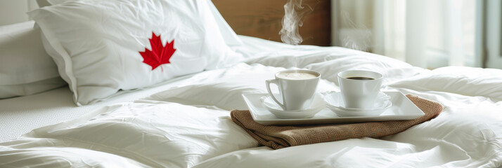 Morning Elixirs: Two Cups of Coffee Nestled on a Tray on a Cozy Bed